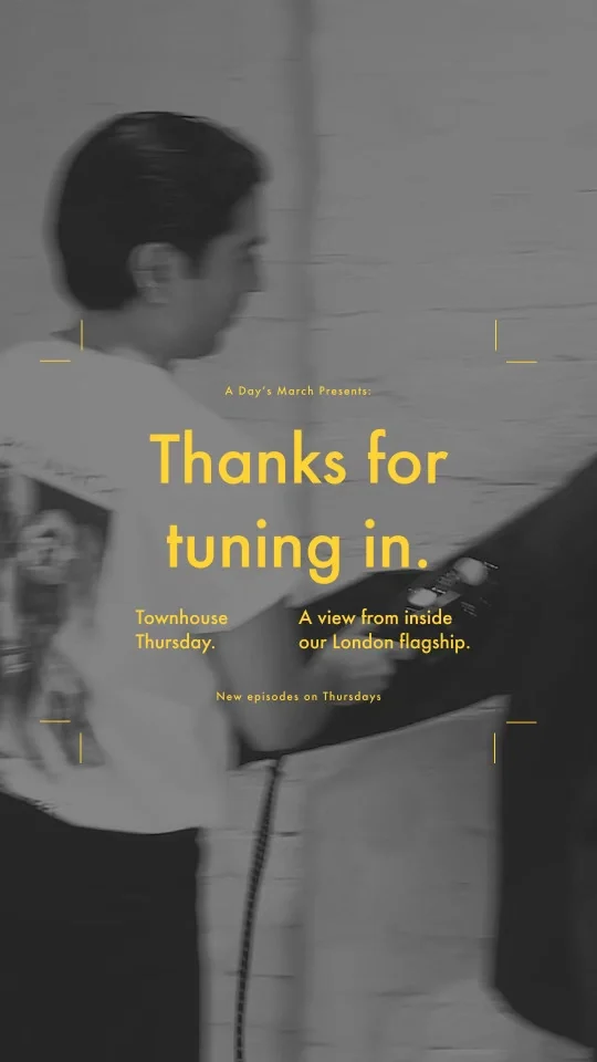 Black-and-white event story showing a person in profile with yellow Thanks for tuning in lettering.