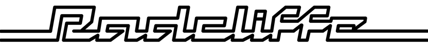 Outlined Radcliffe wordmark with horizontal lines extending from its lettering.