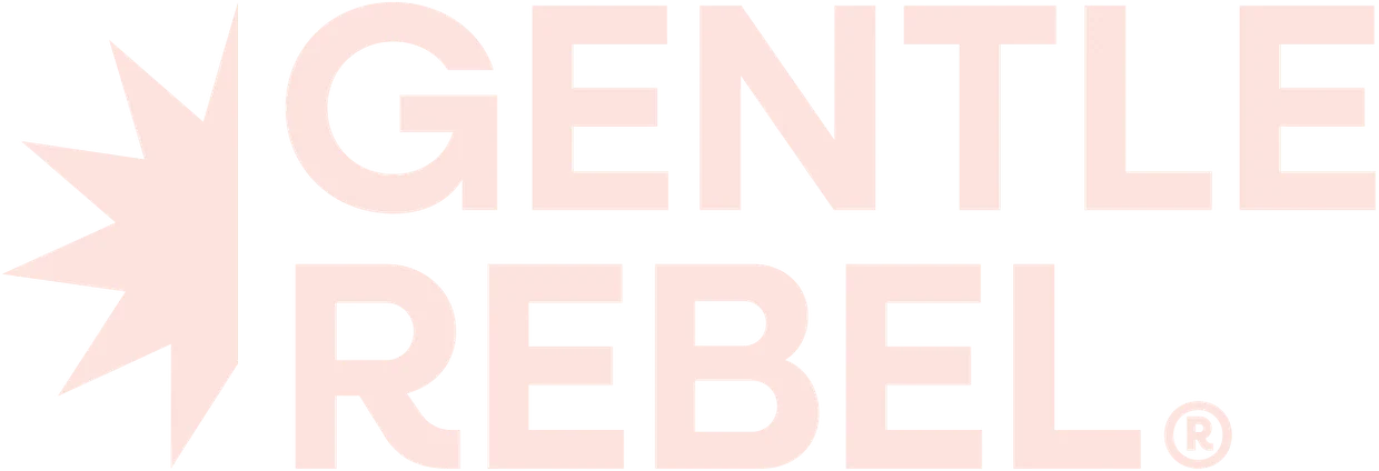 Gentle Rebel wordmark and starburst in pale pink.