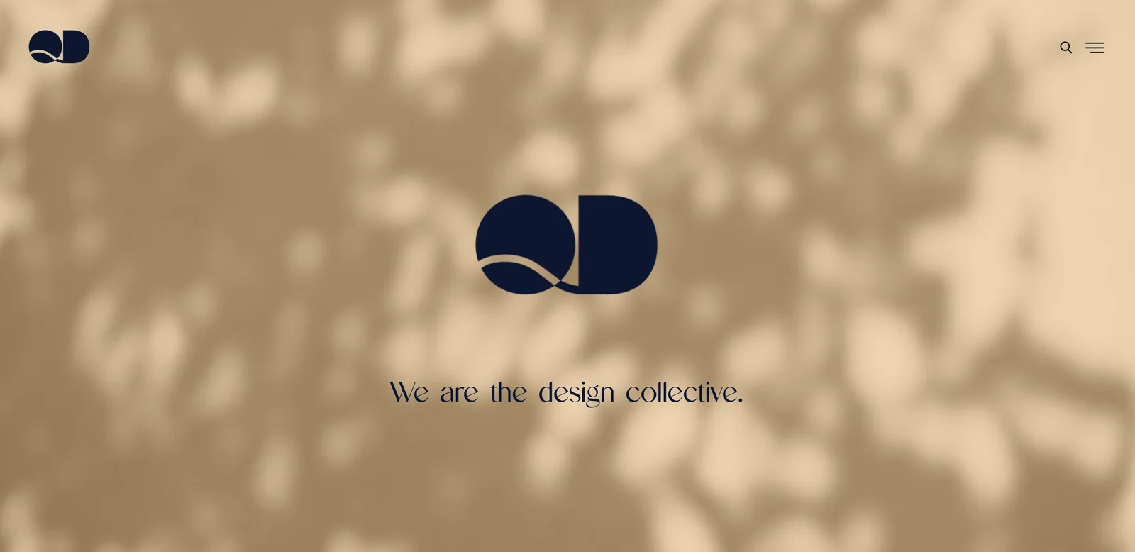 Quadrant Design website with a navy QD mark, soft tree shadows and the line We are the design collective.